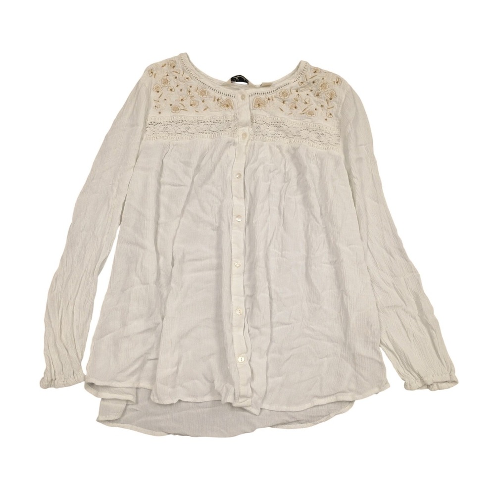 Caffe Marrakesh Blouse Womens Large White Embroidered Lace Boho Button Front Top